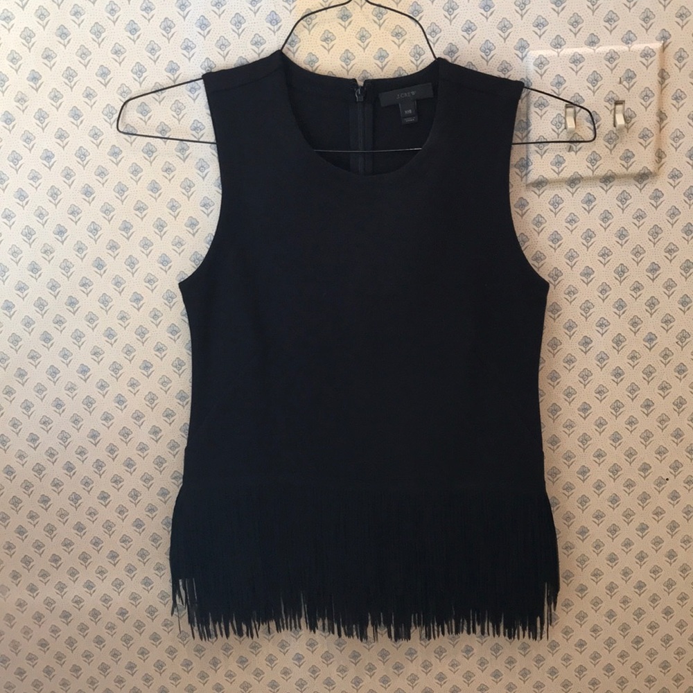 J.Crew black knit top with fringe